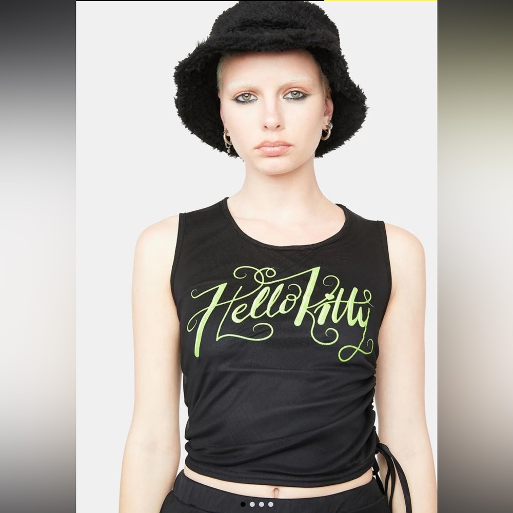 Dolls Kill / Sanrio - Hello Kitty Mesh Ruched Side Tank Top Size 8